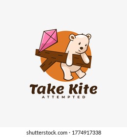 Vector Logo Illustration Take Kite Simple Mascot Style.