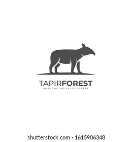 Vector Logo Illustration Tapir Forest Silhouette Style