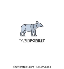 Vector Logo Illustration Tapir Forest Line Art Style