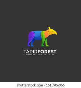 Vector Logo Illustration Tapir Forest Gradient Colorful