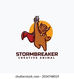 Vector Logo Illustration Thor Bear Mascot Cartoon Style.