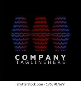 Vector logo illustration of three skyscrapers that form the initials "M" dark background with a gradient color as if it appears at night.