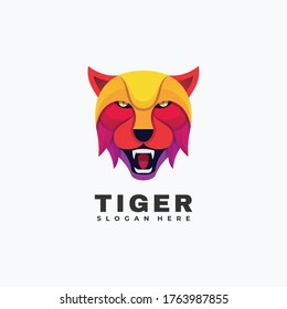 Vector Logo Illustration Tiger Colorful Style.