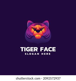 Vector Logo Illustration Tiger Face Gradient Colorful Style.