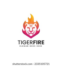 Vector Logo Illustration Tiger Fire Gradient Colorful Style