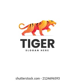 Vector Logo Illustration Tiger Gradient Colorful Style.