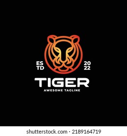 Vector Logo Illustration Tiger Gradient Line Art Style.