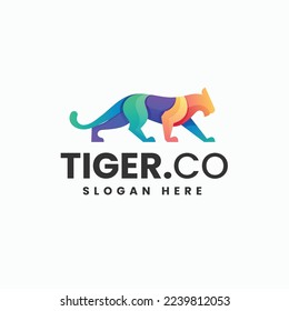 Vector Logo Illustration Tiger Gradient Colorful Style.