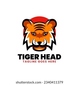 Vector Logo Illustration Tiger Head Simple Mascot Style.