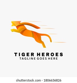 Logo Vector Ilustración Tigre Estilo Colorido Gradiente de Héroes.