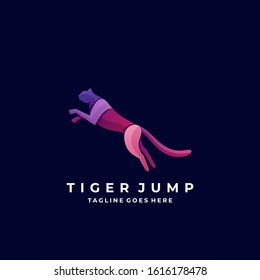 Vector Logo Illustration Tiger Jump Gradient Colorful