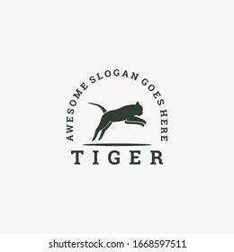 Vector Logo Illustration Tiger Jump Vintage Badge Style.