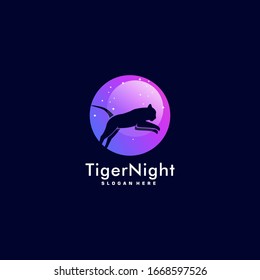 Vector Logo Illustration Tiger Jump Silhouette Style.