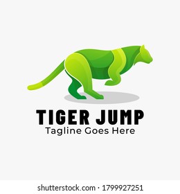 Vector Logo Illustration Tiger Jump Gradient Colorful Style.