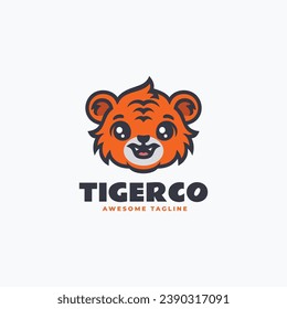 Vector Logo Illustration Tiger Mascot Cartoon Style.