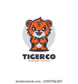 Vector Logo Illustration Tiger Mascot Cartoon Style.
