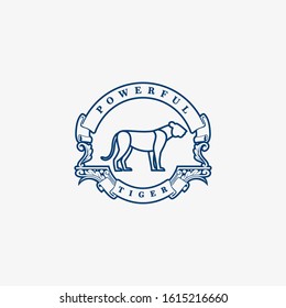 Vector Logo Illustration Tiger Power Full Vintage Badge