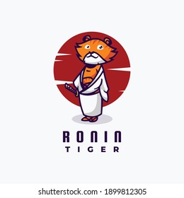 Vector Logo Illustration Tiger Simple Mascot Style.