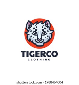 Vector Logo Illustration Tiger Simple Mascot Style.