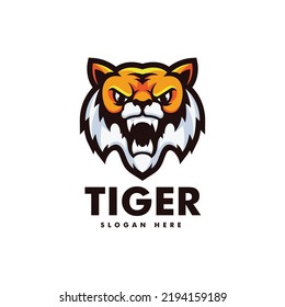 Vector Logo Illustration Tiger Simple Mascot Style.
