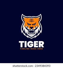 Vector Logo Illustration Tiger Simple Mascot Style.