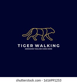 Vector Logo Illustration Tiger Walking Line Art