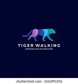 Vector Logo Illustration Tiger Walking Gradient Colorful