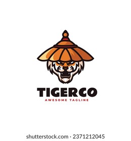 Vector Logo Illustration Tigerco Mascot Cartoon Style.