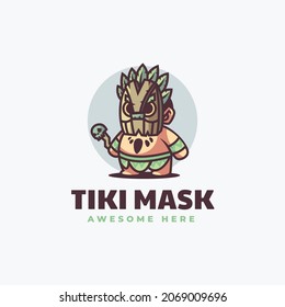 Vector Logo Illustration Tiki Mask Mascot Cartoon Style.