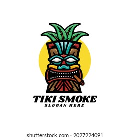 Vector Logo Illustration Tiki Smoke Mascot Cartoon Style.