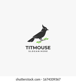 Vector Logo Illustration Titmouse Silhouette Style.