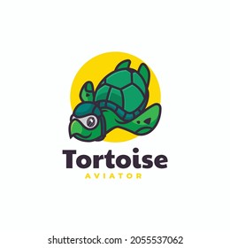 Vector Logo Illustration Tortoise Simple Mascot Style.