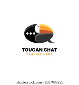 Vector Logo Illustration Toucan Chat Simple Mascot Style.