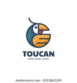 Vector Logo Illustration Toucan Simple Mascot Style.