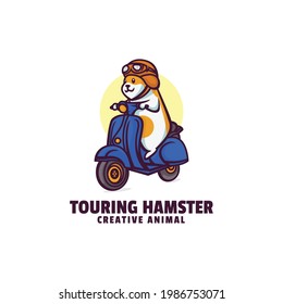 Vector Logo Illustration Touring Hamster Mascot Cartoon Style.