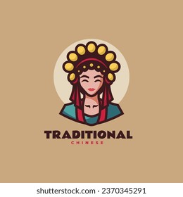 Vector Logo Illustration Traditional Mascot Cartoon Style.