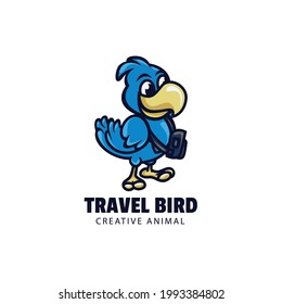 Vector Logo Illustration Travel Bird Mascot Cartoon Style.