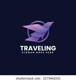 Vector Logo Illustration Travel Bird Gradient Colorful Style.