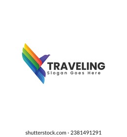 Ilustración del logotipo del vector Estilo de color gradiente de viaje
