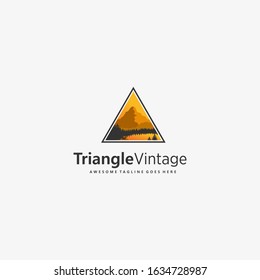 Vector Logo Illustration Triangle With Landscape Vintage Badge