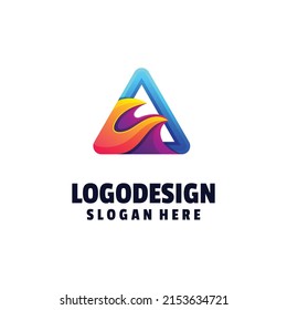 Vector logo illustration Triangle waves gradient colorful style Premium Vector