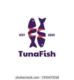 Vector Logo Illustration Tuna Fish Simple Mascot Style.