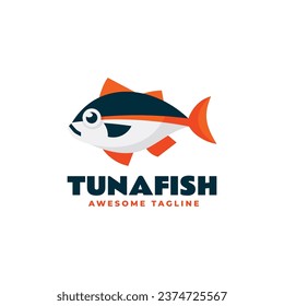 Vector Logo Illustration Tuna Fish Simple Mascot Style.