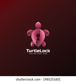 Vector Logo Illustration Turtle Lock Gradient Colorful Style.