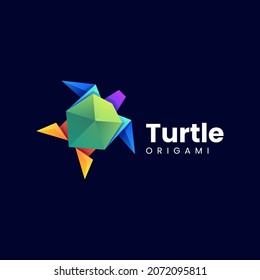 Vector Logo Illustration Turtle Low Poly Gradient Colorful Style.