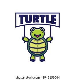 Vektorlogo Illustration Turtle Mascot Cartoon Stil.