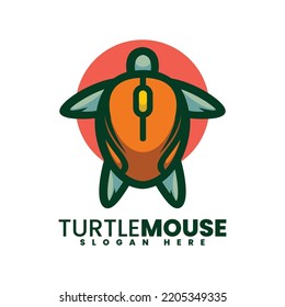 Vector Logo Illustration Turtle Mouse Simple Mascot Style