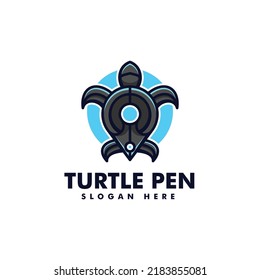 Vector Logo Illustration Turtle Pen Simple Mascot Style.