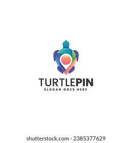 Vector Logo Illustration Turtle Pin Gradient Colorful Style