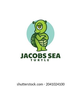 Vector Logo Illustration Turtle Sea Mascot Cartoon Style.